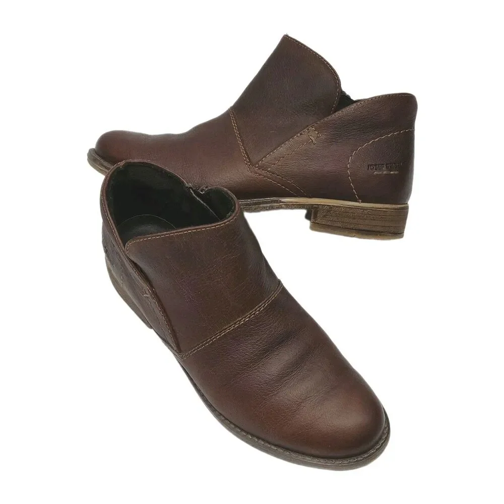 Josef Seibel Boot Leather Ankle Bootie Brown Zip Women Sz 8-8.5 39 Low 1